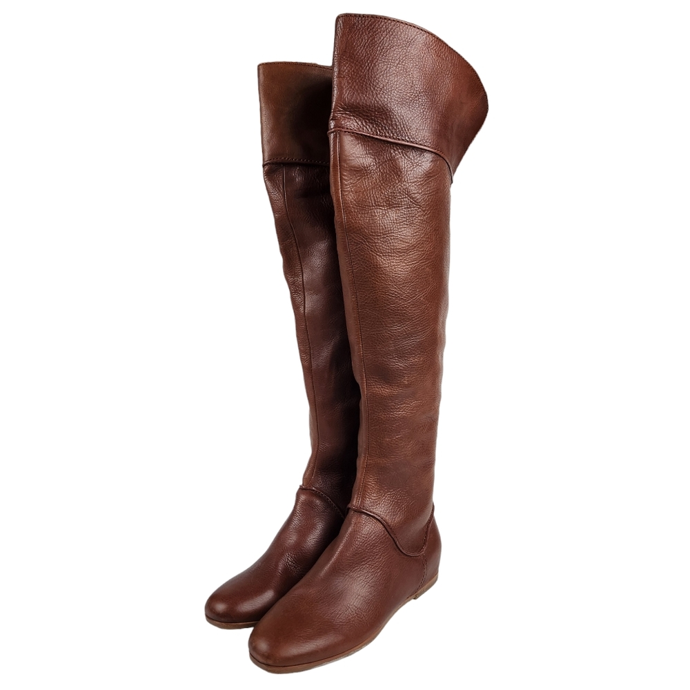 Via Spiga Georgia Over the Knee Leather Thigh Boots Tobacco Brown Women's Size 8